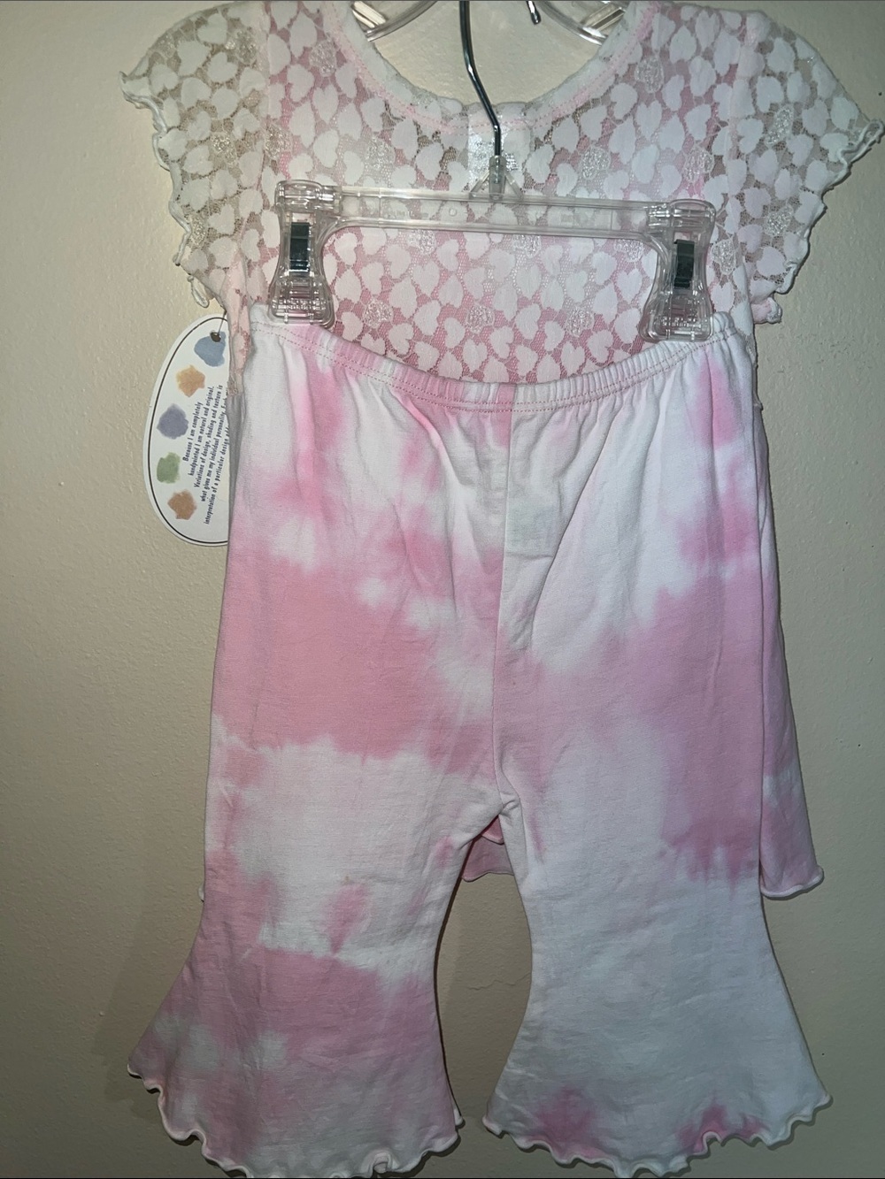 Vintage Pink  Lace Floral Set Handpainted In Cape Town South Africa. Sz 2​ - Picture 6 of 8